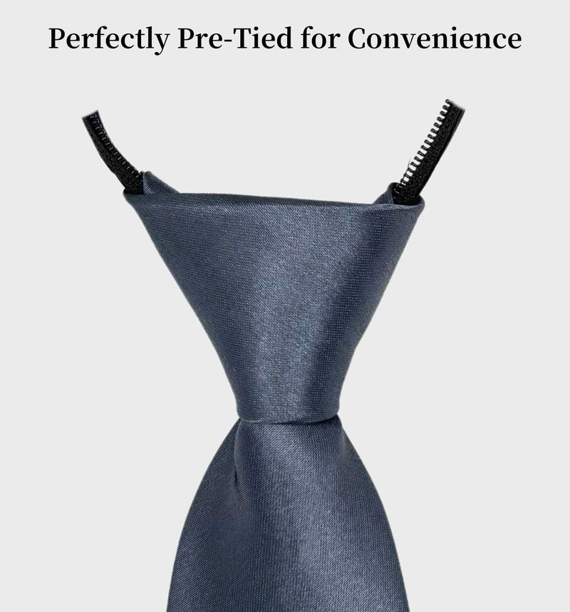 MD Style Pre-Tied Necktie for Men - Solid Color Neck Tie with Adjustable Zipper - Wedding Business Formal Clip on Ties - Image 4
